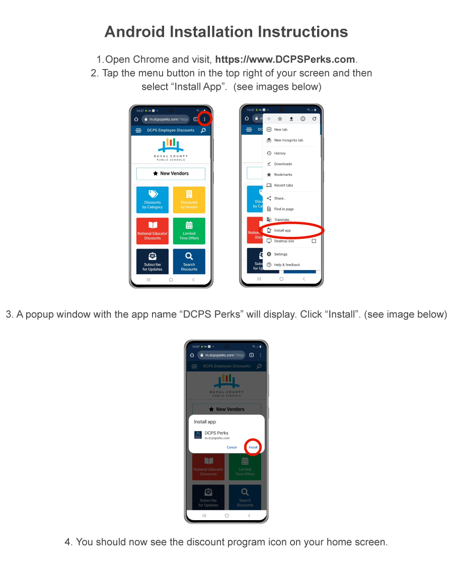 DCPS Employee Discount Program Mobile App Android Installation Instructions